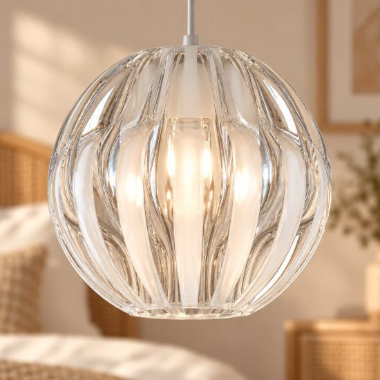 Lampadario a sospensione per camera da letto moderno a listelli bianchi trasparenti