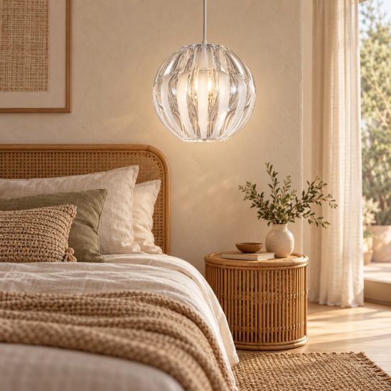 Lampadario a sospensione per camera da letto moderno a listelli bianchi trasparenti