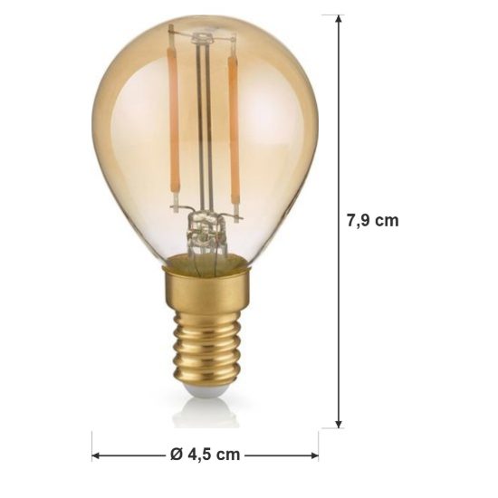 Lampadina led e14 a sfera a filamento 4w 2700k ambra