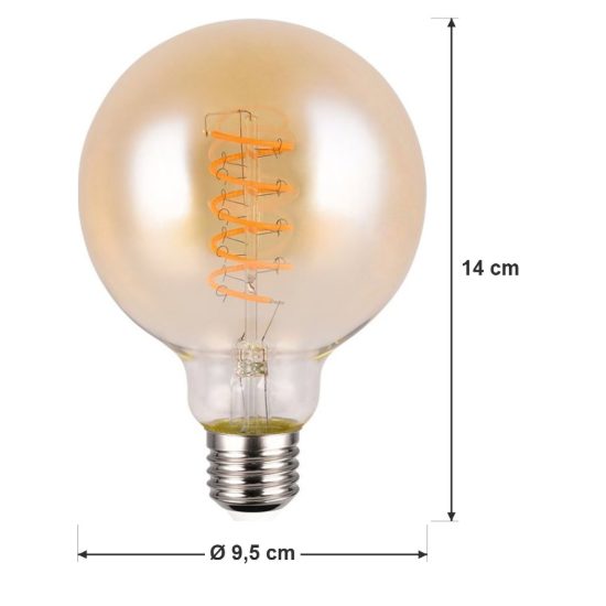 Lampadina led e27 a sfera a filamento 7w 1800k ambra dimmerabile con interruttore 9,5cm