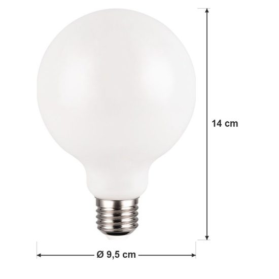 Lampadina led e27 a sfera 9w 3000k bianca dimmerabile con interruttore 9,5cm