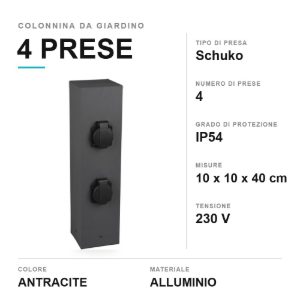 Colonnina da giardino 4 prese schuko ip54 40cm antracite