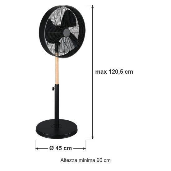 Ventilatore da terra 3 velocita oscillante regolabile in altezza moderno nero legno