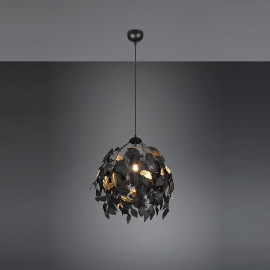 Lampadario a sospensione per soggiorno moderno nero con foglie lavabili nere oro