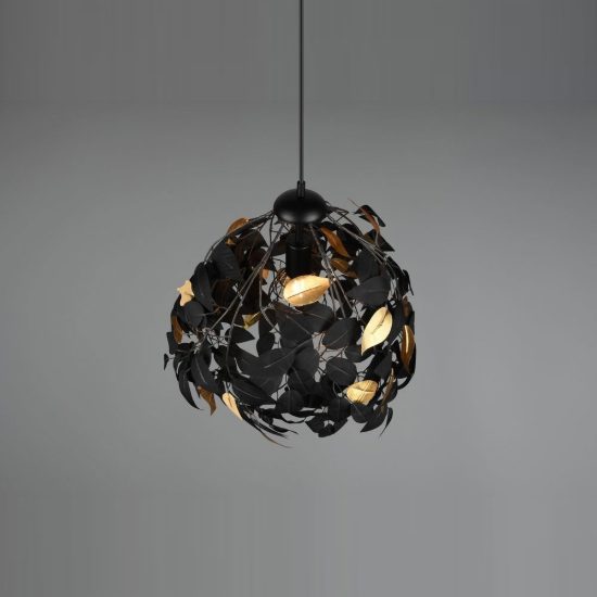 Lampadario a sospensione per soggiorno moderno nero con foglie lavabili nere oro