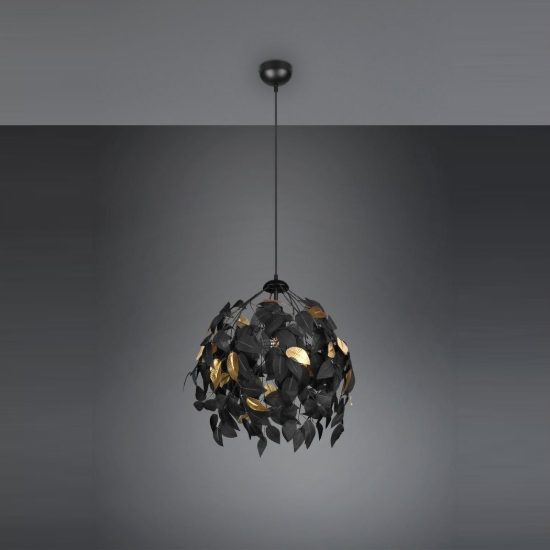 Lampadario a sospensione per soggiorno moderno nero con foglie lavabili nere oro