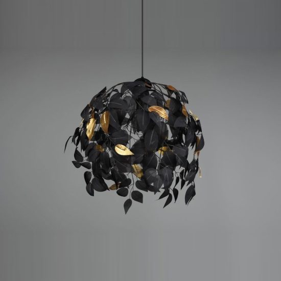 Lampadario a sospensione per soggiorno moderno nero con foglie lavabili nere oro