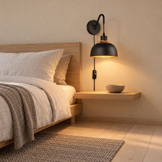 Applique per comodino camera da letto moderna nera oro con doppio paralume a griglia interruttore