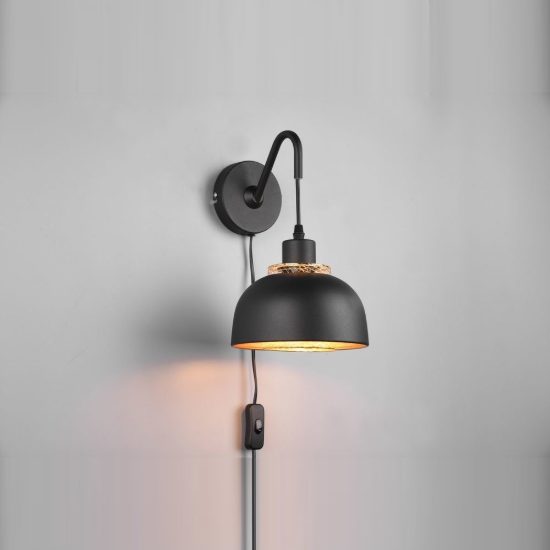 Applique per comodino camera da letto moderna nera oro con doppio paralume a griglia interruttore