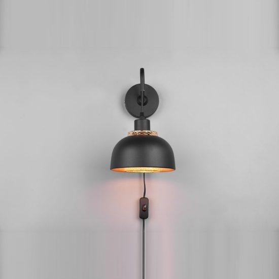 Applique per comodino camera da letto moderna nera oro con doppio paralume a griglia interruttore