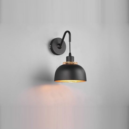 Applique per comodino camera da letto moderna nera oro con doppio paralume a griglia interruttore