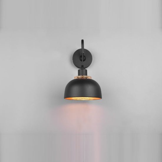 Applique per comodino camera da letto moderna nera oro con doppio paralume a griglia interruttore