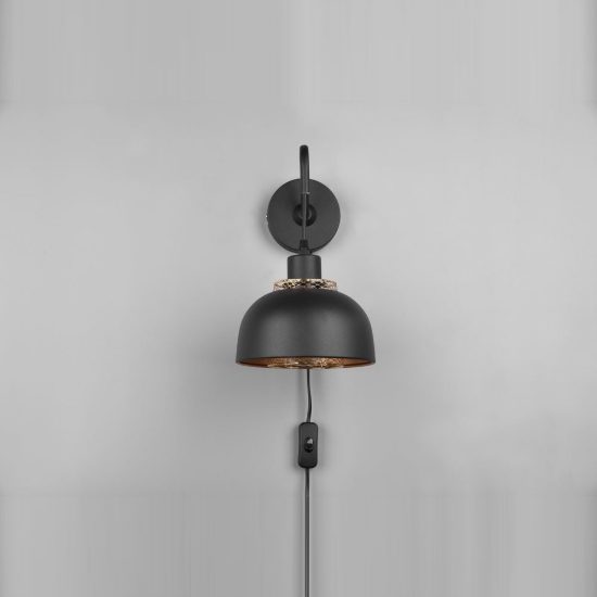 Applique per comodino camera da letto moderna nera oro con doppio paralume a griglia interruttore