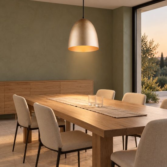 Lampadario a sospensione piccolo per cucina moderno a cupola ottone satinato