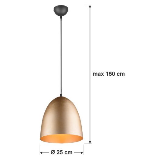 Lampadario a sospensione piccolo per cucina moderno a cupola ottone satinato