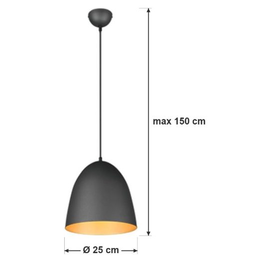 Lampadario a sospensione piccolo per cucina moderno a cupola nero oro