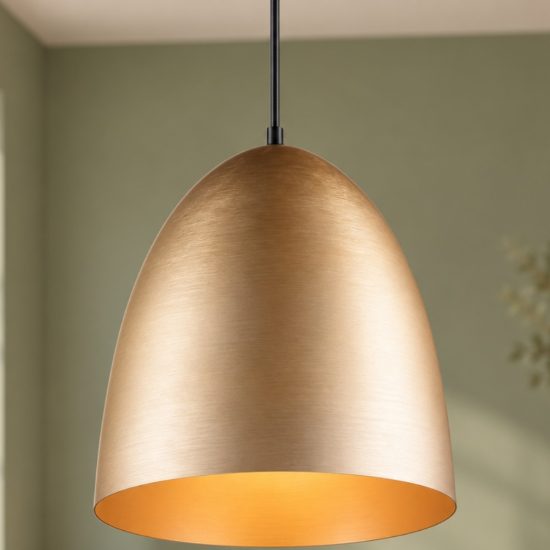 Lampadario a sospensione grande per cucina moderno a cupola ottone satinato