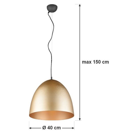 Lampadario a sospensione grande per cucina moderno a cupola ottone satinato