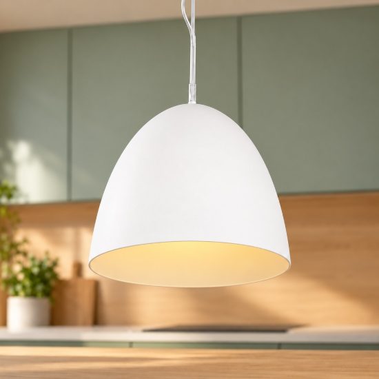Lampadario a sospensione grande per cucina moderno a cupola bianco
