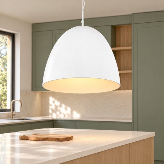 Lampadario a sospensione grande per cucina moderno a cupola bianco