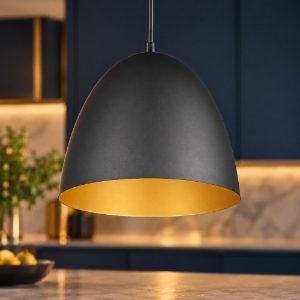 Lampadario a sospensione grande per cucina moderno a cupola nero oro