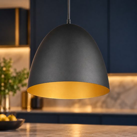 Lampadario a sospensione grande per cucina moderno a cupola nero oro