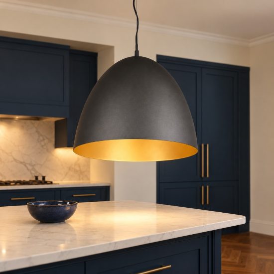 Lampadario a sospensione grande per cucina moderno a cupola nero oro