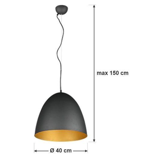Lampadario a sospensione grande per cucina moderno a cupola nero oro