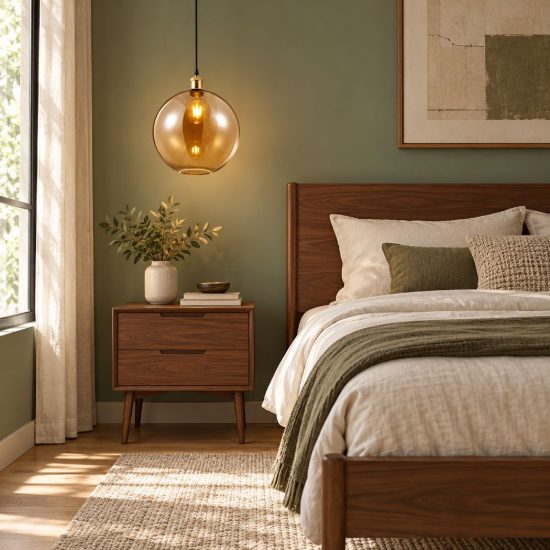 Lampadario a sospensione per camera da letto moderno ottone anticato con sfera in vetro ambra