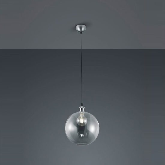 Lampadario a sospensione per camera da letto moderno nichel opaco con sfera in vetro trasparente