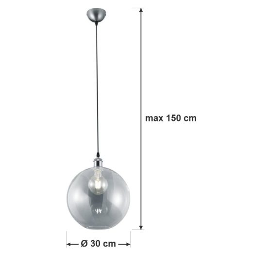 Lampadario a sospensione per camera da letto moderno nichel opaco con sfera in vetro trasparente