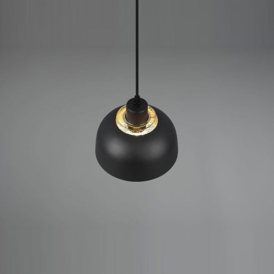 Lampada a sospensione per cucina moderna nera oro con doppio paralume a griglia