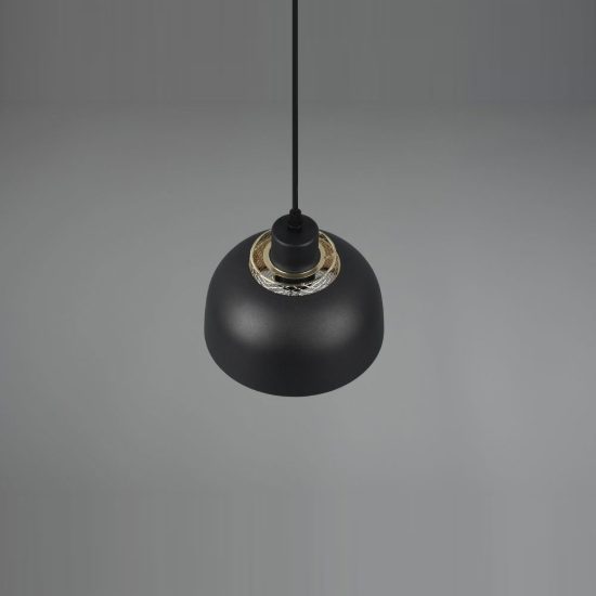 Lampada a sospensione per cucina moderna nera oro con doppio paralume a griglia