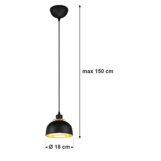 Lampada a sospensione per cucina moderna nera oro con doppio paralume a griglia