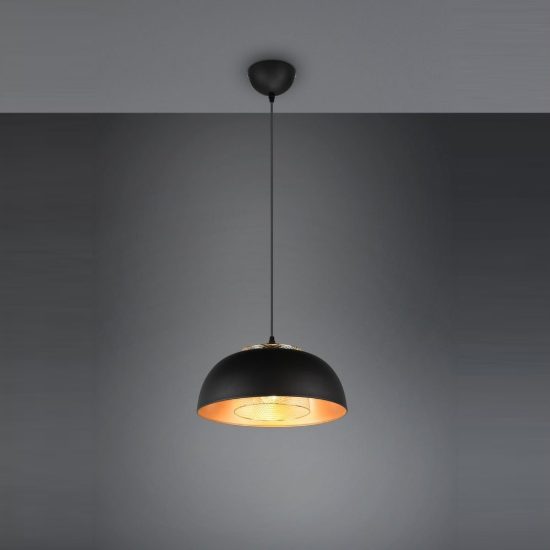 Lampadario a sospensione per cucina moderno nero oro con doppio paralume a griglia
