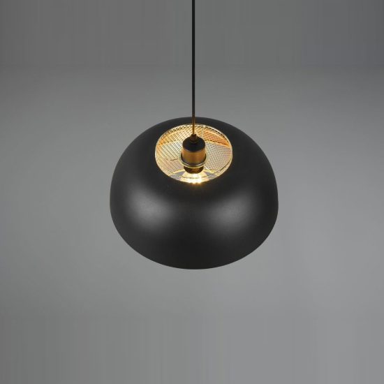 Lampadario a sospensione per cucina moderno nero oro con doppio paralume a griglia