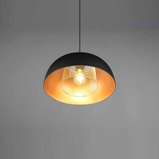 Lampadario a sospensione per cucina moderno nero oro con doppio paralume a griglia