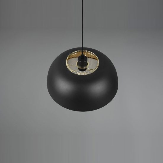 Lampadario a sospensione per cucina moderno nero oro con doppio paralume a griglia
