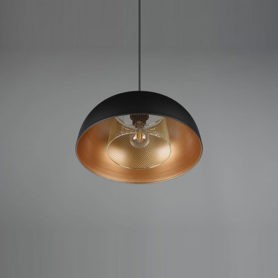 Lampadario a sospensione per cucina moderno nero oro con doppio paralume a griglia