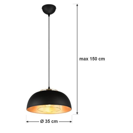 Lampadario a sospensione per cucina moderno nero oro con doppio paralume a griglia