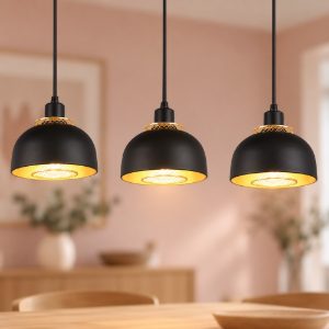 Lampadario a sospensione con 3 pendenti per cucina moderno nero oro