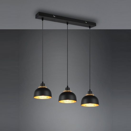 Lampadario a sospensione con 3 pendenti per cucina moderno nero oro