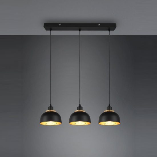 Lampadario a sospensione con 3 pendenti per cucina moderno nero oro