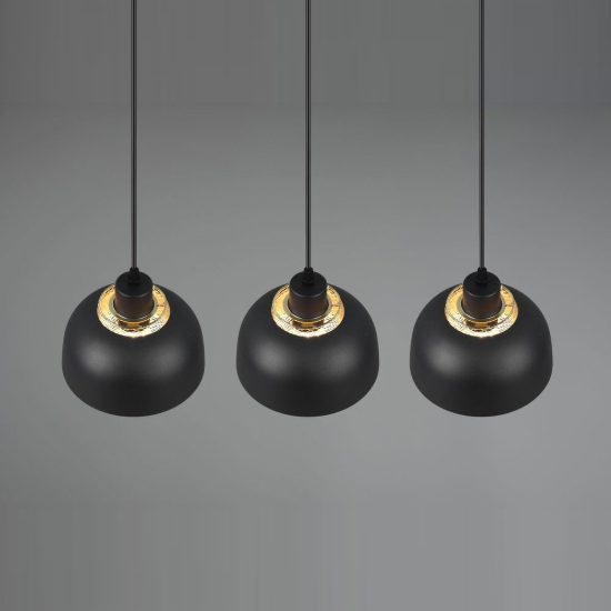 Lampadario a sospensione con 3 pendenti per cucina moderno nero oro