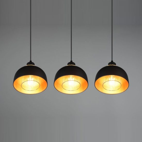 Lampadario a sospensione con 3 pendenti per cucina moderno nero oro