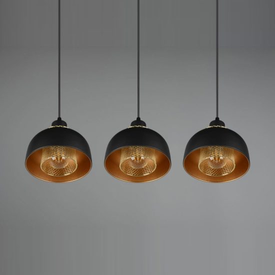 Lampadario a sospensione con 3 pendenti per cucina moderno nero oro