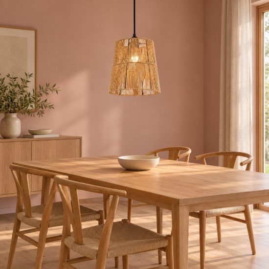 Lampadario a sospensione per sala da pranzo moderno in carta effetto rattan marrone