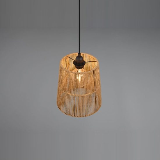 Lampadario a sospensione per sala da pranzo moderno in carta effetto rattan marrone
