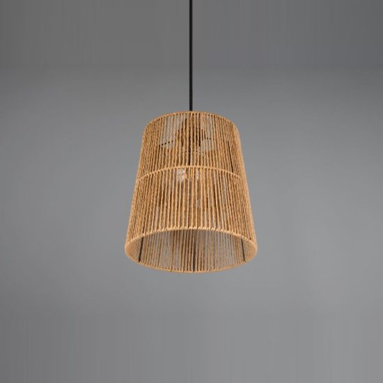 Lampadario a sospensione per sala da pranzo moderno in carta effetto rattan marrone