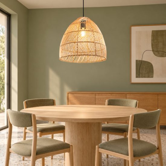 Lampadario a sospensione per soggiorno moderno in rattan intrecciato naturale
